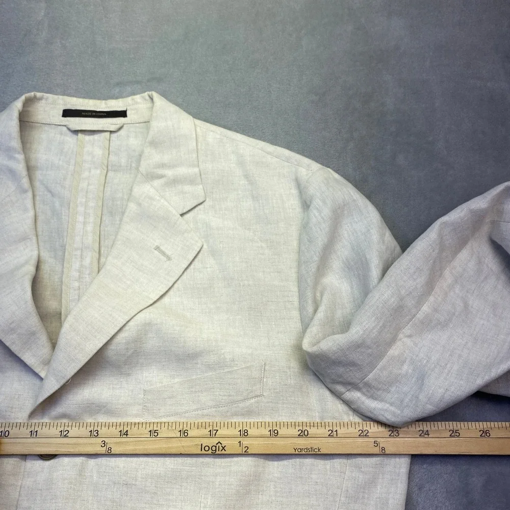 Tasso Elba Mens Linen Blazer Jacket Beige 3 Button Unlined Sport Coat‎ Size L